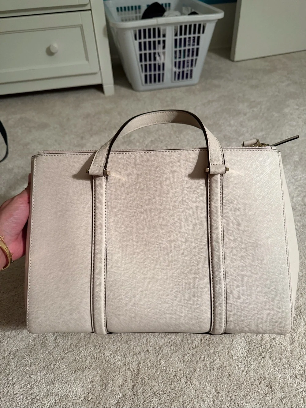 Kate Spade Pebbled Leather Satchel in Light beige